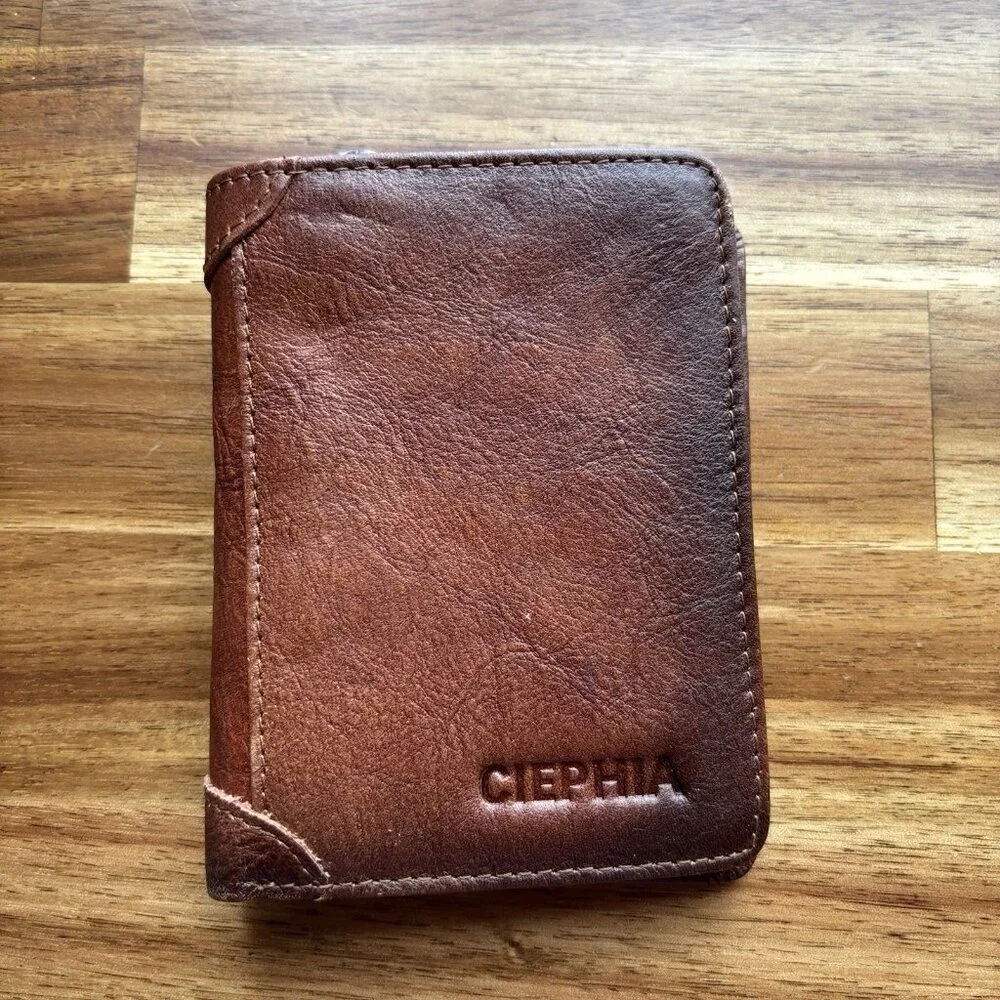 Men's Wallet-Ciephia RFID-Blocking Trifold Leather-Vintage Design Brown Classic
